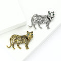 Standing Metal Tiger Brooch Gold Silver Stripe Crystal Eyes view 2
