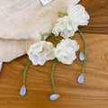 White Fabric Flower Green Bead Blue Drop Necklace Earrings view 7