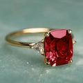 Cushion Three-Stone Ring In Pink, Blue, Red, And Green view 6