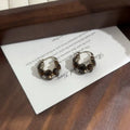 Pair of Metal Tone Brown Crystal Textured Round Hoop Earrings view 6