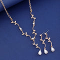 Black Silver Tone Branch Vine Teardrop Crystal Two Designs Metal Necklace and Earring Set view 2