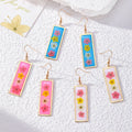 Rectangle Gold Tricolor Flower Drop Earrings 3 Colors view 1