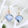 Gold Tone Irregular Faceted Glass Drop Earrings in Six Colors view 3