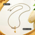 Steel Curb Chain Gold Ball U-Bar Toggle Pendant Necklace view 2