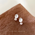 Silver Tone Matte Irregular Top And Double Pearl Stud Earrings view 1