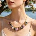 Gold Tone Chain Necklaces With Twelve Oval Birthstone Pendants view 2