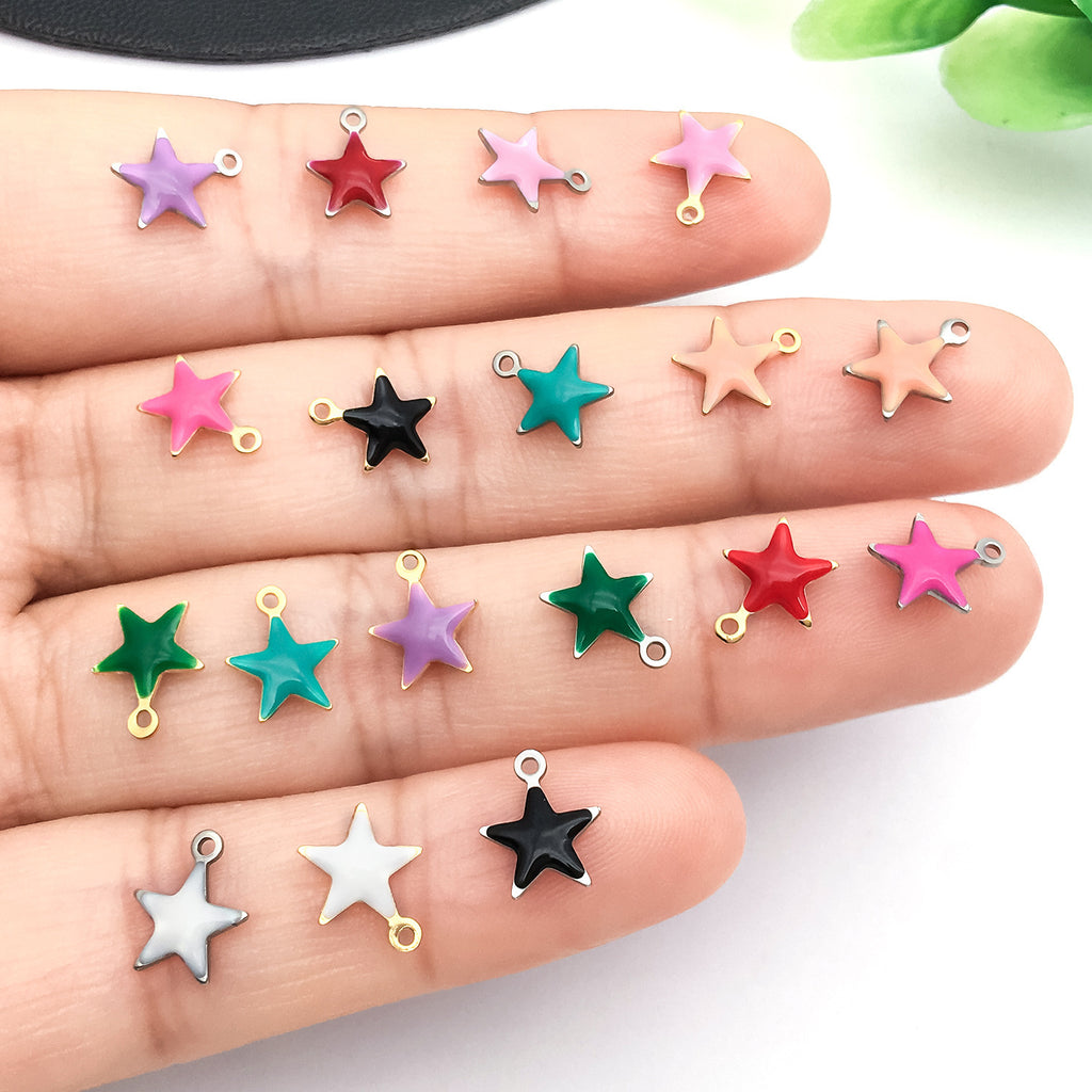 7x8mm Enamel Stainless Steel Star Charm Pendant for DIY Earrings Necklace Jewelry Making