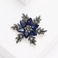 Deep Blue Crystal Flower Cluster Brooch With Dark Leaves view 2