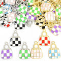 Checkered Handbag Charms in Gold and Silver Tones, Six Colors view 4