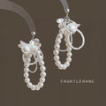 Silver Tone Flower And White Pearl Double Loop Stud Earrings view 3