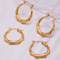 Bamboo Ridge Hoop Earrings in Polished Gold and Silver Tone view 3