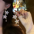 Gold Tone Floral Pearl Drop Earrings With Crystal Accents view 1