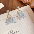 Purple And Blue Floral Crystal Drop Stud Earrings Jewelry Pair view 7