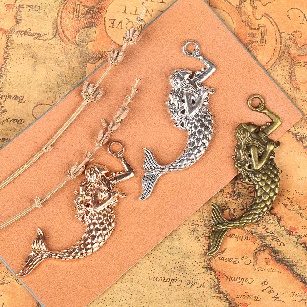 Vintage Alloy Mermaid Keychain Pendant 76x25mm
