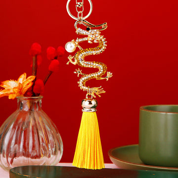 Pearl Chinese Dragon Tassel Keychains in Seven Color and Style Options
