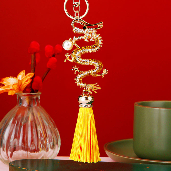 Pearl Chinese Dragon Tassel Keychains in Seven Color and Style Options