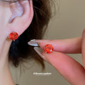 Square Crystal Stud Earrings in Red and Purple Color Options view 4