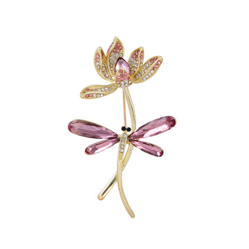 Pink Gold Tone Dragonfly Metal Brooch Pin for Jackets and Lapels