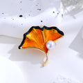 Black Gold Tone Ginkgo Leaf Pearl Look Metal Brooch Pin view 4