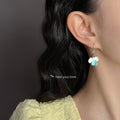 Silver Hook Leaf Drop Earrings Cream Blue Enamel Gradient view 2