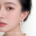 Gold Butterfly Pink Mint Enamel Pearl Drop Earrings view 2