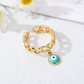 Gold Tone Curb Chain Evil Eye Charm Adjustable Rings view 11