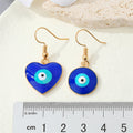 Gold Tone Blue Evil Eye Hook Earrings in Heart and Round Shapes view 2