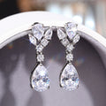 Silver Tone Leaf Cluster Teardrop Earrings With Clear Stones view 3