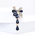 Navy Teardrop Crystal Bow Brooch Gold Silver Drop Pin view 3