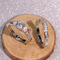 Silver Three Stone Cubic Zirconia Wave Band Two Ring Set view 2