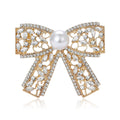 Openwork Bow Brooch with Pearl Center in Four Color Finishes view 1