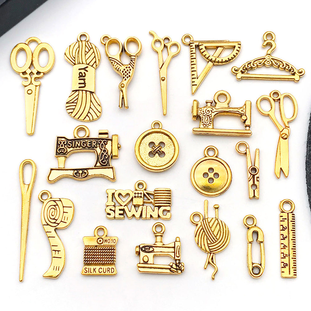 Antique Zinc Alloy Sewing Machine Scissors Button Needle Yarn Charm Pendant for DIY Jewelry