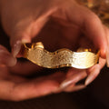 Wave Textured Open Cuff Bracelet Stainless Steel Gold Steel Tone view 4