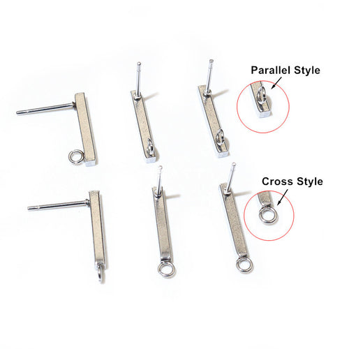 slim bar earring post with a hanging loop close view of the front surface and finish