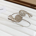 Silver Metal Flower And Leaf Open Arm Cuff Bracelets view 9