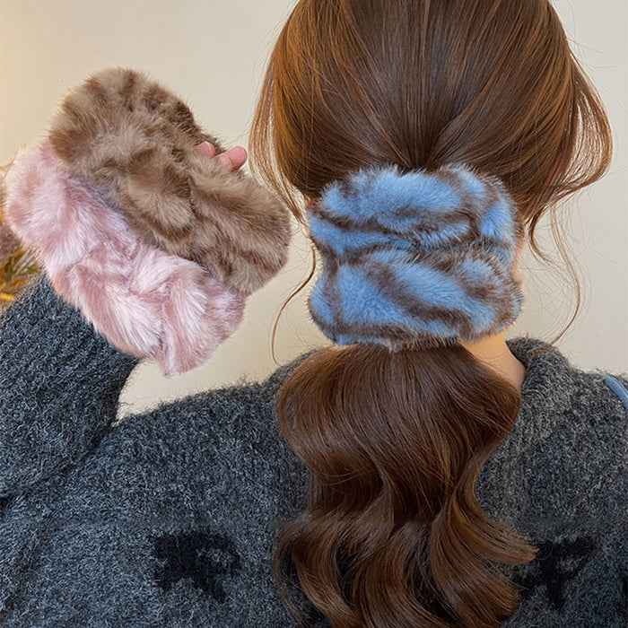 Faux Fur Mottled Scrunchie Hair Ties Five Color Options