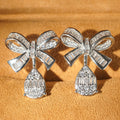 Silver Tone Baguette Bow Teardrop Drop Clear Earrings view 5