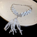 Black and White Crystal Chain Necklaces with Hand Tassels view 7
