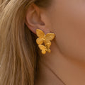 3D Dual Butterfly Stud Earrings Textured Gold Tone view 3