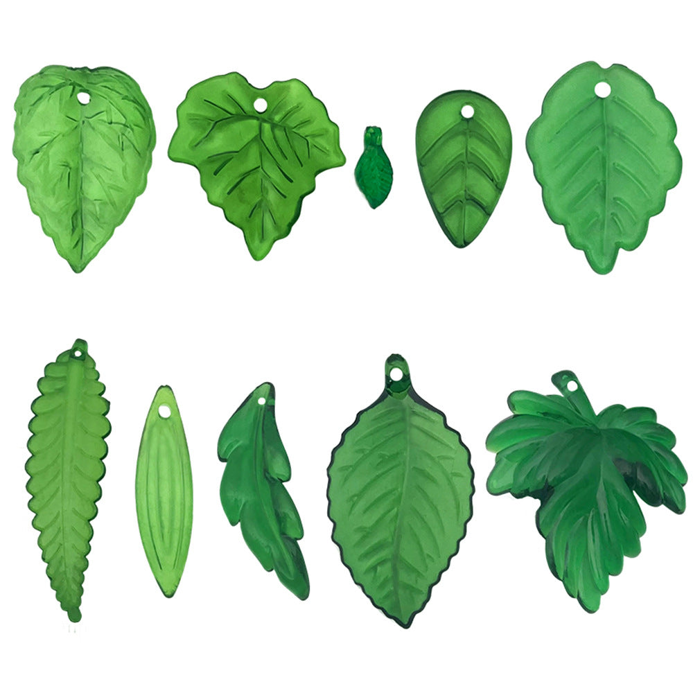 Acrylic Transparent Green Leaf Center Hole Pendant for DIY Hair Stick Headwear Jewelry