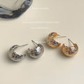 Gold Brush Texture C-Shape Half Hoop Stud Earrings view 2