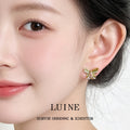 Gold Green Enamel Butterfly Stud Earrings Peach Crystal Center view 2