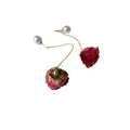 Preserved Rose and Pearl Long Drop Earrings in Two Colors view 5