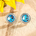 Turquoise Color Round Stud Earrings in Antique Silver-Tone view 2