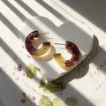 Purple and Yellow Marbled Resin Hoop Stud Earrings view 5