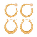 Bamboo Joint Hoop Earrings Gold and Steel Two Size Styles view 5