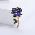 Long Stem Crystal Enamel Rose Brooch in Red or Deep Blue view 7