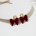 Burgundy Velvet Bow Gold Round Petite Stud Earrings view 3