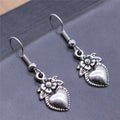 Flower And Heart Dangle Earrings in Two Antique Finishes view 1