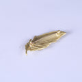 Matte Gold Long Feather Brooch With Three Curved Crystal Rows view 4